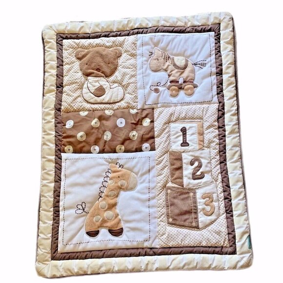 Tiddliwinks Other - Tiddliwinks Baby Quilt Comforter Blanket Tan Cream Brown Giraffe Bear Horse